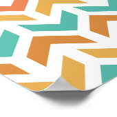 Retro Pijlen Chevron Oranje Teal Goud Patroon Poster (Hoek)