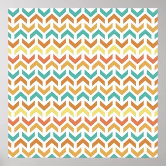 Retro Pijlen Chevron Oranje Teal Goud Patroon Poster (Voorkant)
