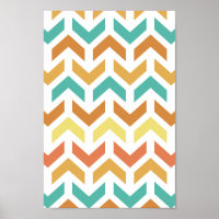 Retro Pijlen Chevron Oranje Turquoise Goud Patroon