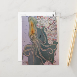 Retro Pijlinktvis en een Sectie van een Collage va Briefkaart