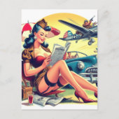 Retro Pilot Pin-up Briefkaart (Voorkant)