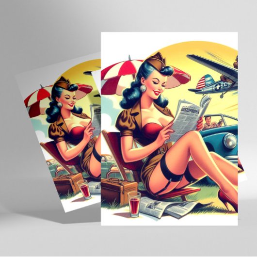 Retro Pilot Pin-up Briefkaart