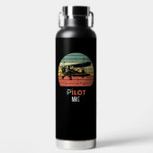 Retro  PILOT Typografie & Vliegtuig, Aangepast Waterfles (Voorkant)
