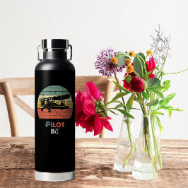 Retro  PILOT Typografie & Vliegtuig, Aangepast Waterfles