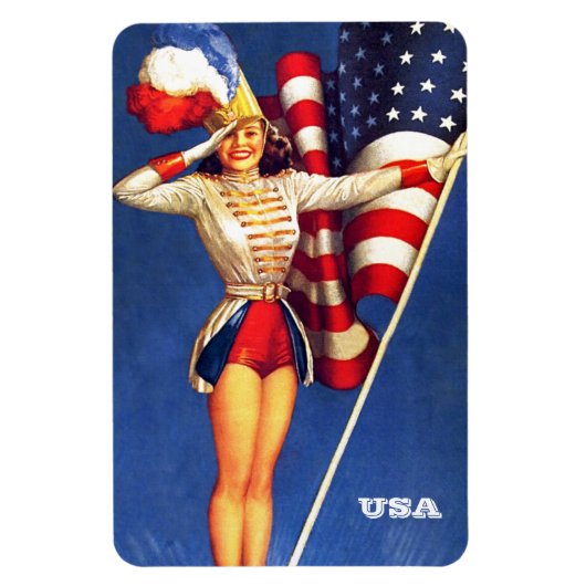 Retro Pin-Up Art USA Patriotic Magneet (Verticaal)
