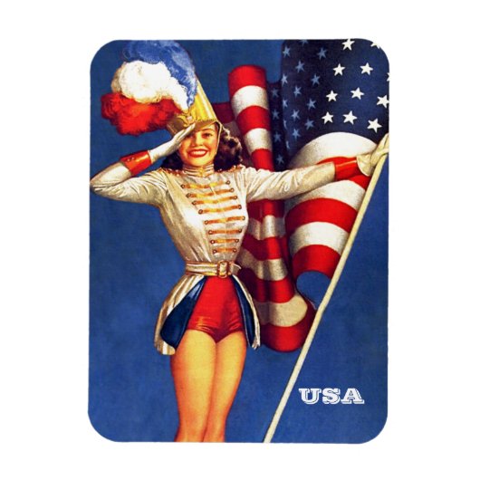 Retro Pin-Up Art USA Patriotic Magneet (Verticaal)