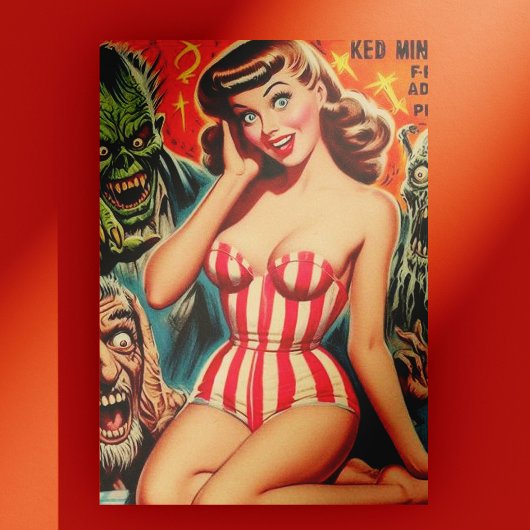Retro Pin-up en Monsters Briefkaart