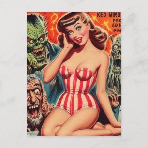 Retro Pin-up en Monsters Briefkaart