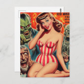 Retro Pin-up en Monsters Briefkaart (Voorkant / Achterkant)