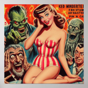 Retro Pin-up en Monsters Poster