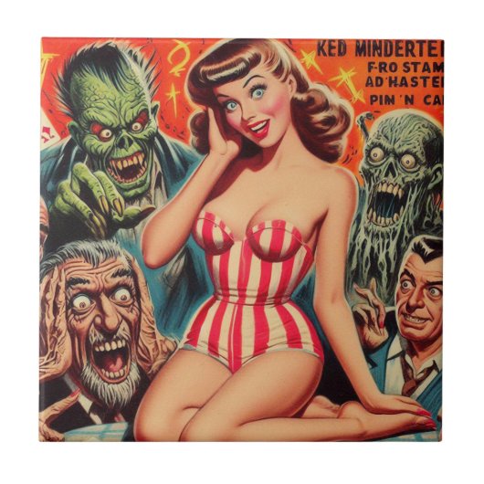 Retro Pin-up en Monsters Tegeltje (Voorkant)