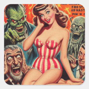 Retro Pin-up en Monsters Vierkante Sticker