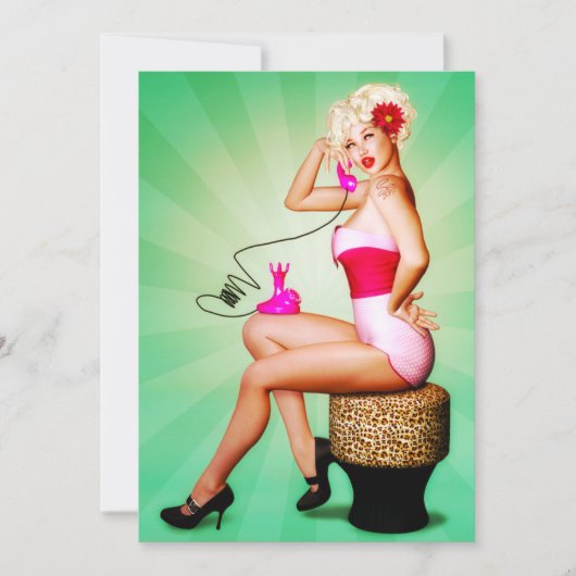 Retro Pin-Up Feest Uitnodiging Laten We Kletsen (Voorkant)