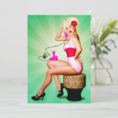 Retro Pin-Up Feest Uitnodiging Laten We Kletsen (Staand voorkant)