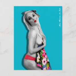 Retro Pin Up Girl Briefkaart Blauwgroen Blauw