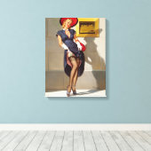 Retro Pin-Up Girl Canvas Afdruk (Insitu (Houten vloer))