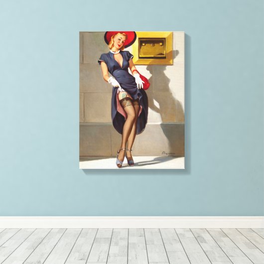 Retro Pin-Up Girl Canvas Afdruk (Insitu (Houten vloer))