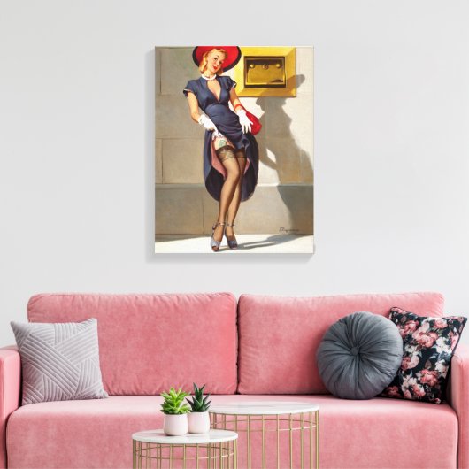Retro Pin-Up Girl Canvas Afdruk (Insitu (Woonkamer))