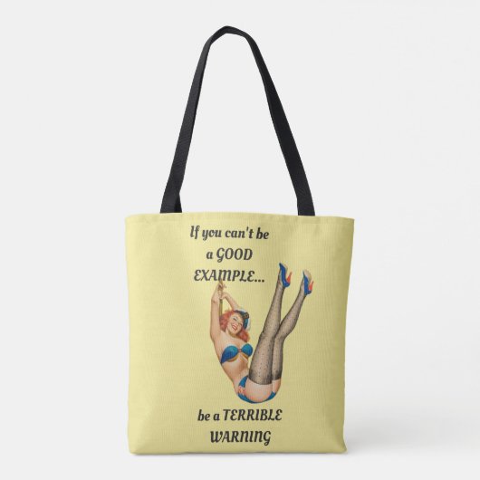 Retro Pin-up Girl Funny Canvas tas geel (Achterkant)