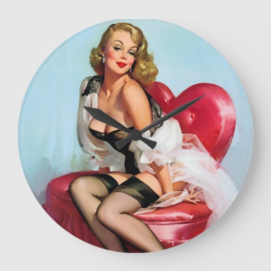  Retro Pin Up Girl Grote Klok (Voorkant)