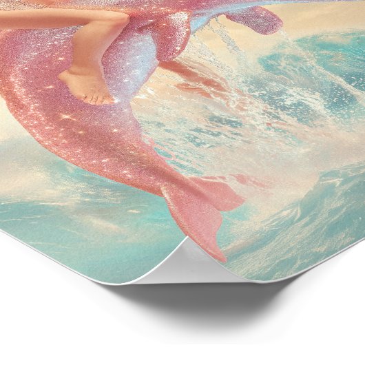 Retro Pin-Up Girl Rijden op een sprankelende roze  Poster (Hoek)