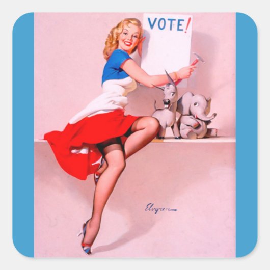  Retro Pin Up Girl Vierkante Sticker (Voorkant)