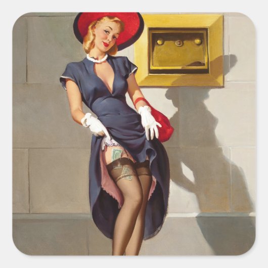 Retro Pin-Up Girl Vierkante Sticker (Voorkant)