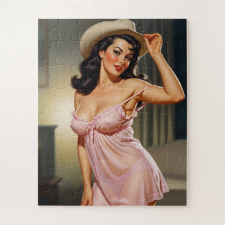 Retro Pin-up Girl with Cowboy hat Legpuzzel
