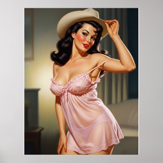 Retro Pin-up Girl with Cowboy hat Poster (Voorkant)