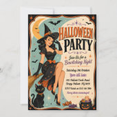 Retro Pin-Up Heks Halloween Feest Uitnodiging (Voorkant)