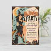 Retro Pin-Up Heks Halloween Feest Uitnodiging (Staand voorkant)