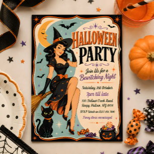 Retro Pin-Up Heks Halloween Feest Uitnodiging