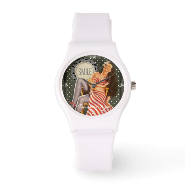  Retro Pin-up Illustratie Thunder_Cove Horloge (Voorkant)