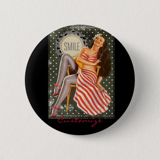 Retro Pin-up Illustratie Thunder_Cove Ronde Button 5,7 Cm (Voorkant)