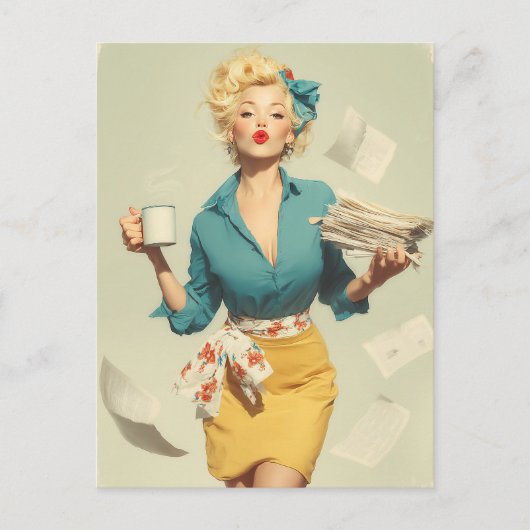 Retro Pin-Up Kantoor Chic Briefkaart (Voorkant)