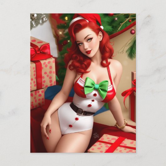 Retro Pin-up Kerstkaart Feestdagenkaart (Voorkant)