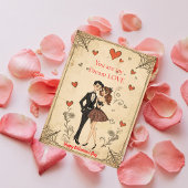Retro Pin-Up Koppel Oudejaars Kaart Valentijnsdag