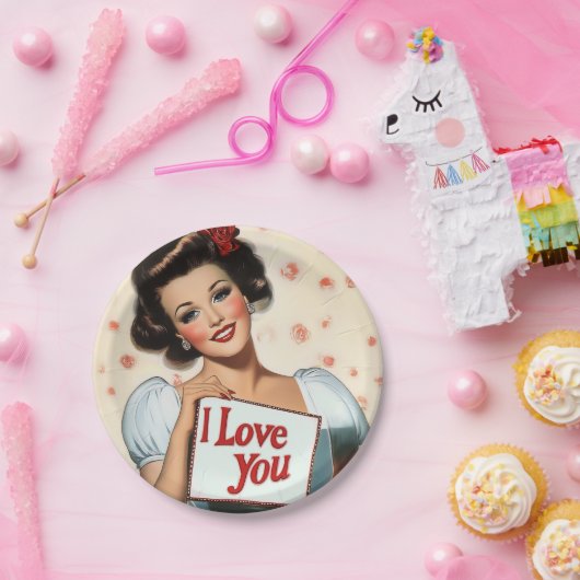 Retro Pin-Up Love Papieren Bordje (Feest)