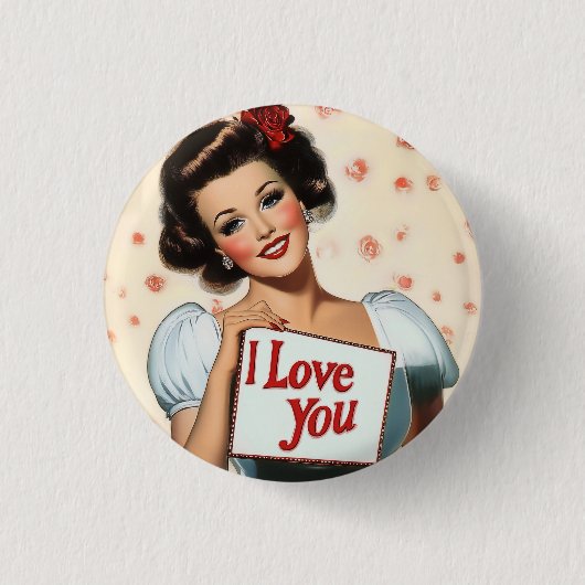 Retro Pin-Up Love Ronde Button 3,2 Cm (Voorkant)
