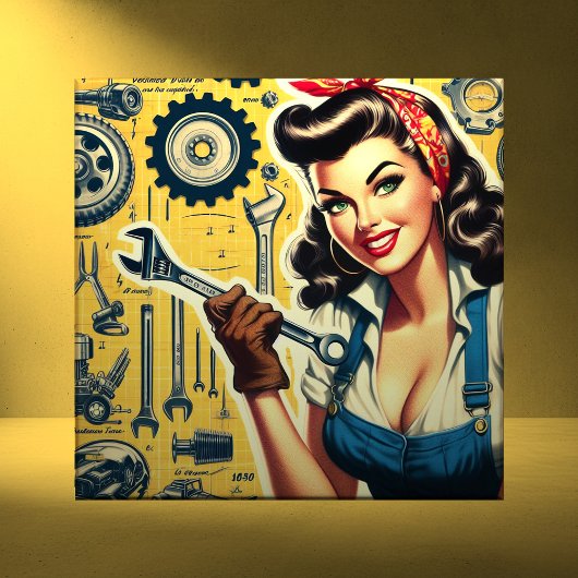 Retro Pin-up Mechanic Tegeltje
