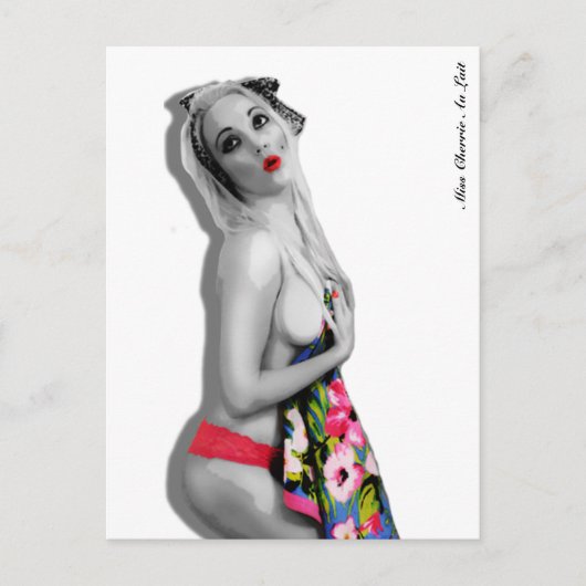 Retro Pin Up Meisje Briefkaart Wit (Voorkant)