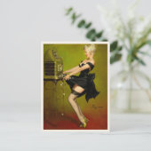 Retro Pin Up Meisje en gokkast Art Briefkaart (Staand voorkant)