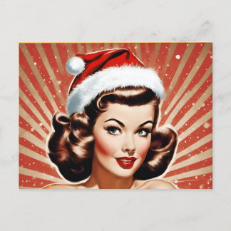 Retro Pin Up Meisje Kerstmis Feestdagenkaart