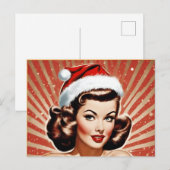 Retro Pin Up Meisje Kerstmis Feestdagenkaart (Voorkant / Achterkant)