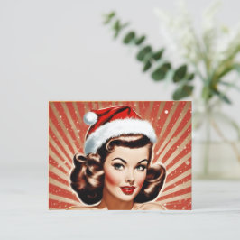Retro Pin Up Meisje Kerstmis Feestdagenkaart