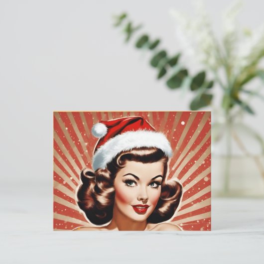 Retro Pin Up Meisje Kerstmis Feestdagenkaart (Staand voorkant)