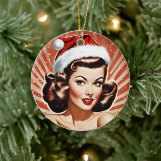 Retro Pin Up Meisje Kerstmis Keramisch Ornament