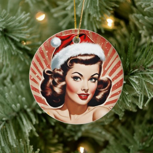 Retro Pin Up Meisje Kerstmis Keramisch Ornament (Boom)