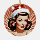 Retro Pin Up Meisje Kerstmis Keramisch Ornament (Voorkant)