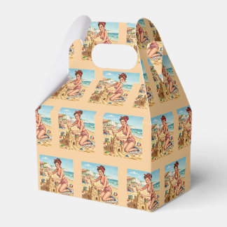Retro Pin-up Meisje Maakt Zandkasteel Bedankdoosjes